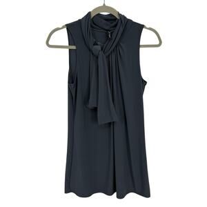 JM Fleurette Sleeveless Tie Neck Top Women Size Medium Gray Stretch Knit Pullove